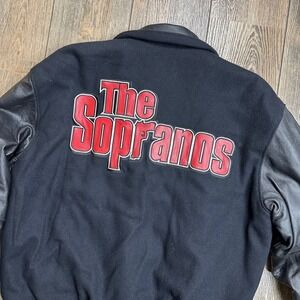 The Sopranos HBO Varsity Jacket Black Wool Leather Sleeves Vintage Mens Small